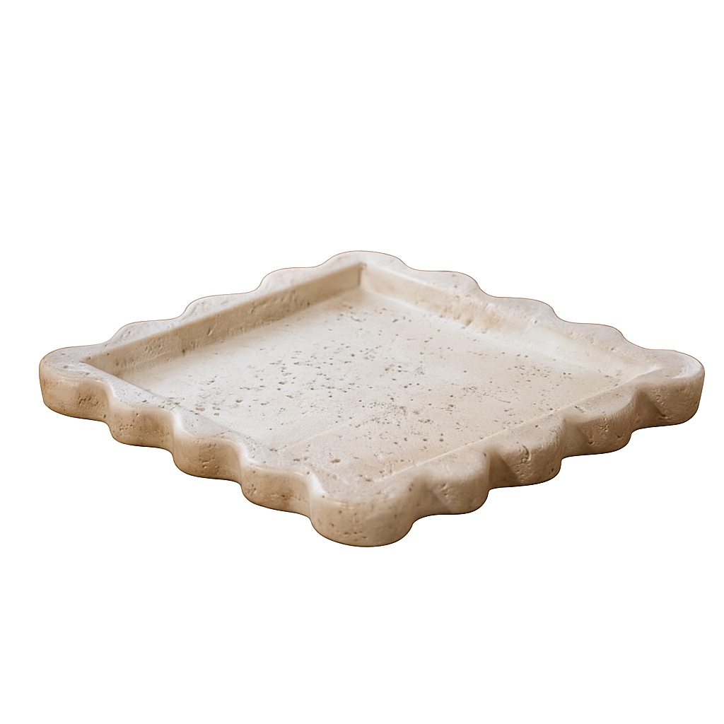 Beige Scalloped Cement Tray