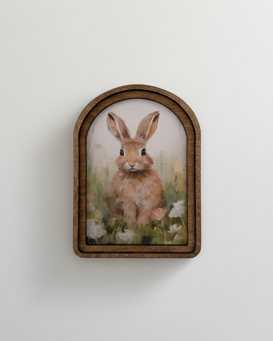 Bunny in Field Arched Framed Decor