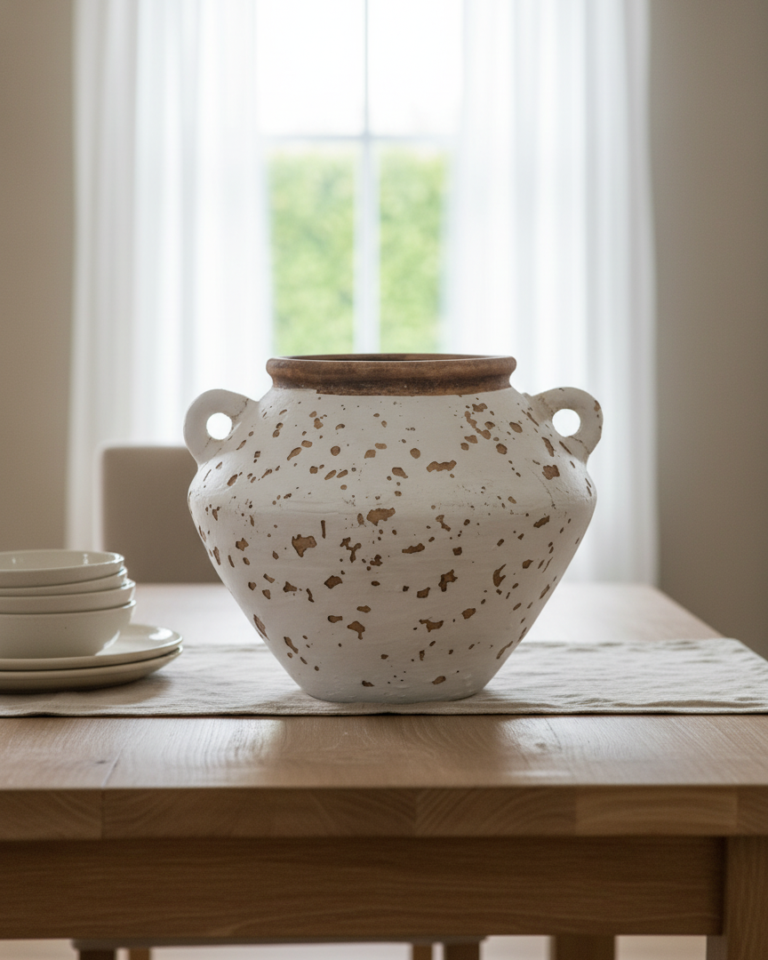 Distressed Two Handle Terra Cotta Vase