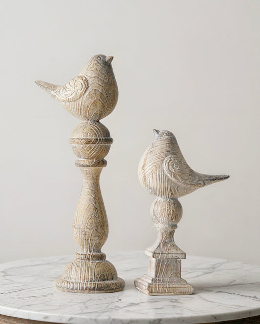 Resin Bird on Pedestal Set