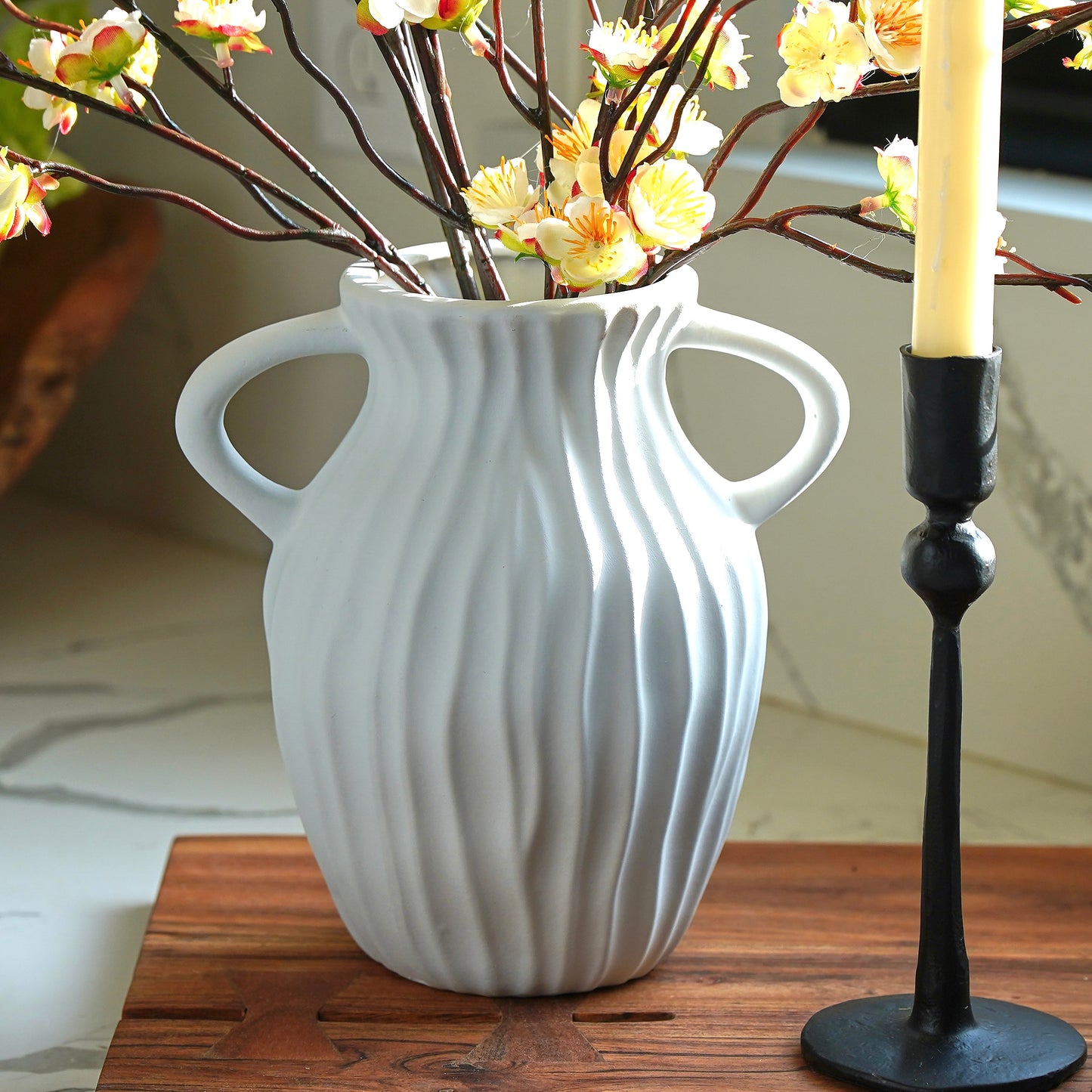 Ivory Ribbed Vase