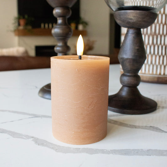 Taupe LED Pillar Candle | 4" x 3"