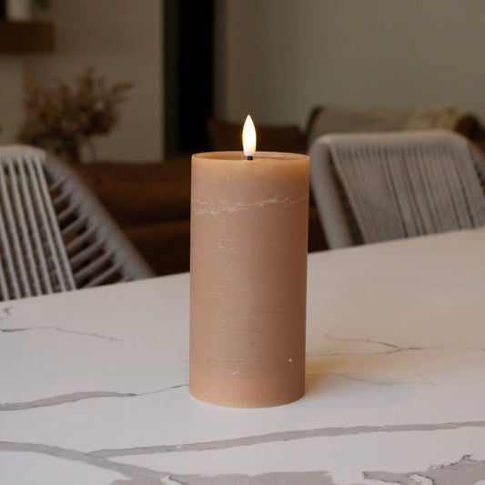 Taupe Flameless Pillar Candle | 6" x 3"