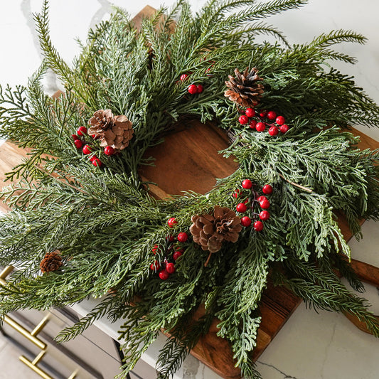 Cynthia Mixed Greenery and Red Berry Wreath