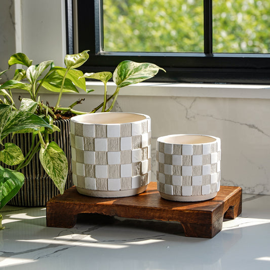 Checkered Pattern Pot | Set of 2