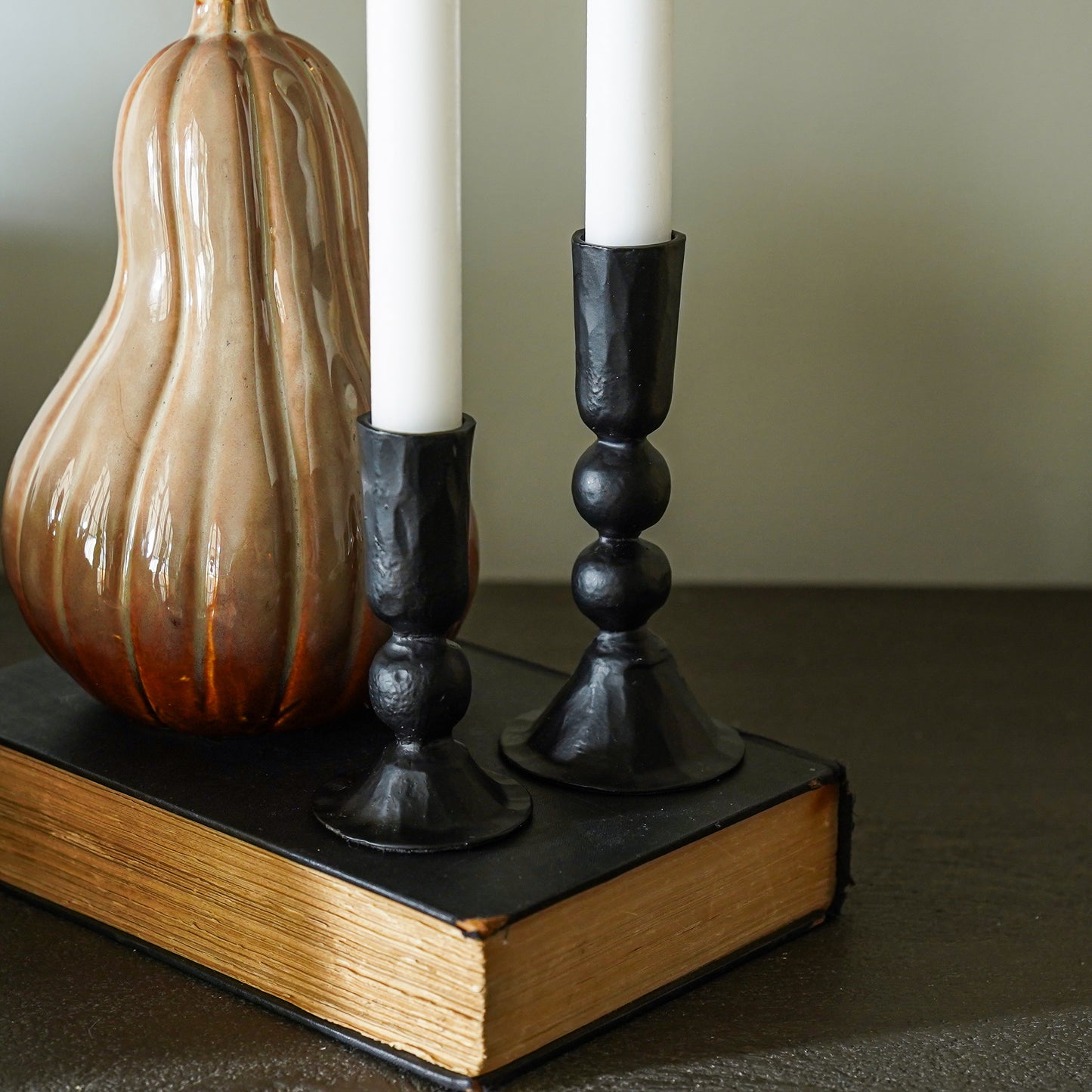 Onyx Black Taper Candle Holder | Set of 2