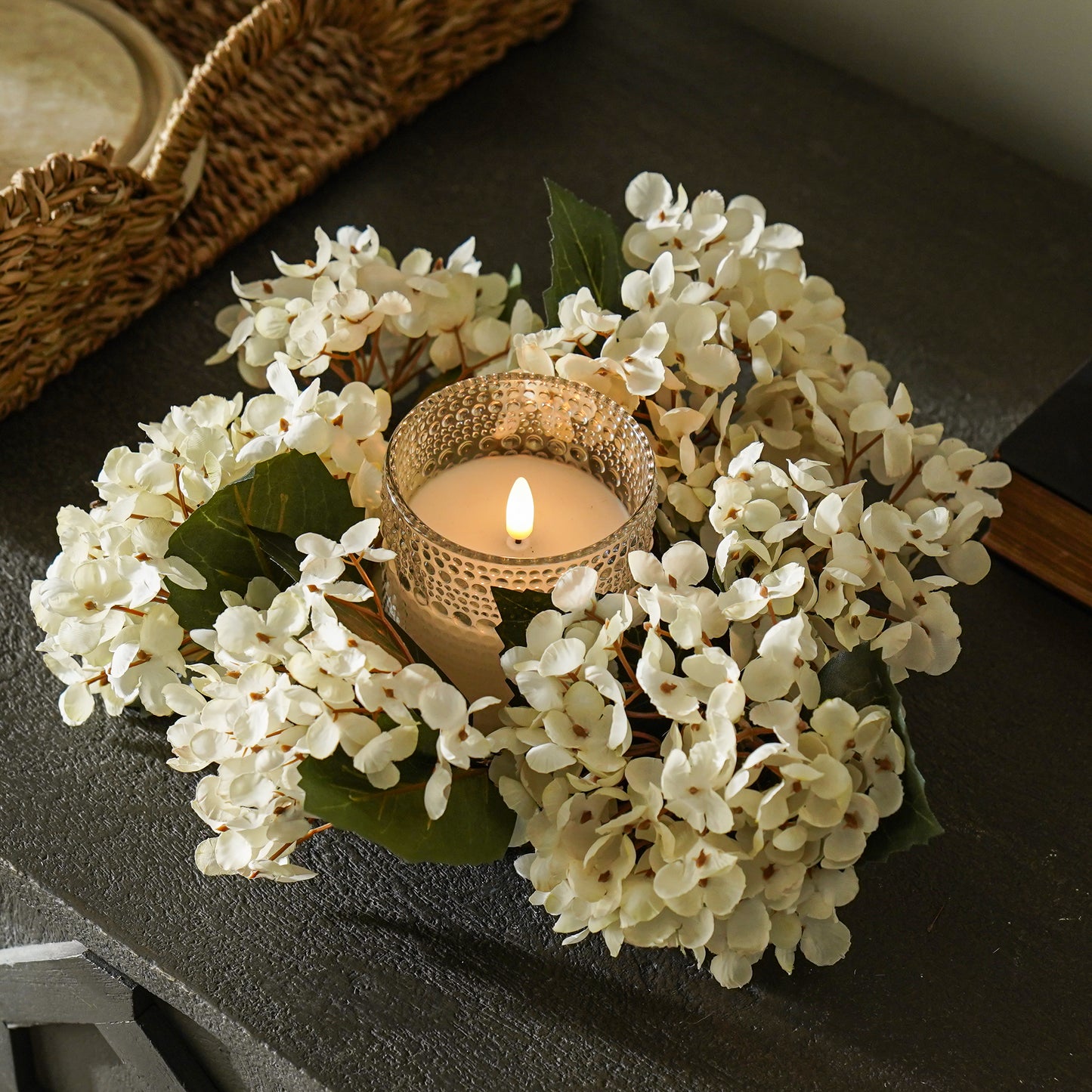 Cream Hydrangea Candle Ring