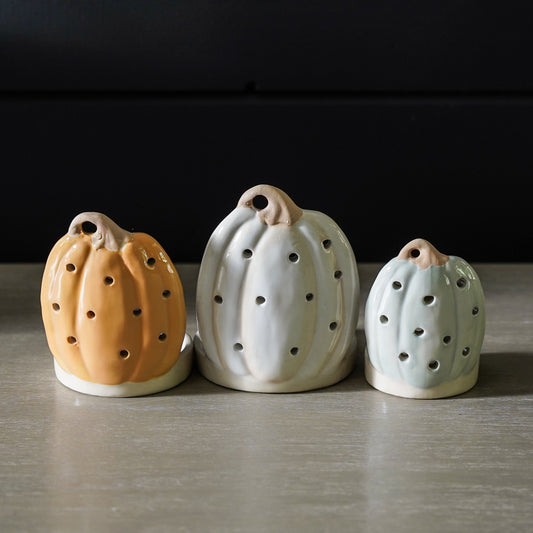 Stoneware Pumpkin Votive Set