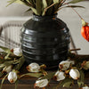 Black Ceramic Ribbed Vase