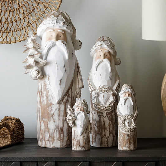 Natural Carved Wood Santas