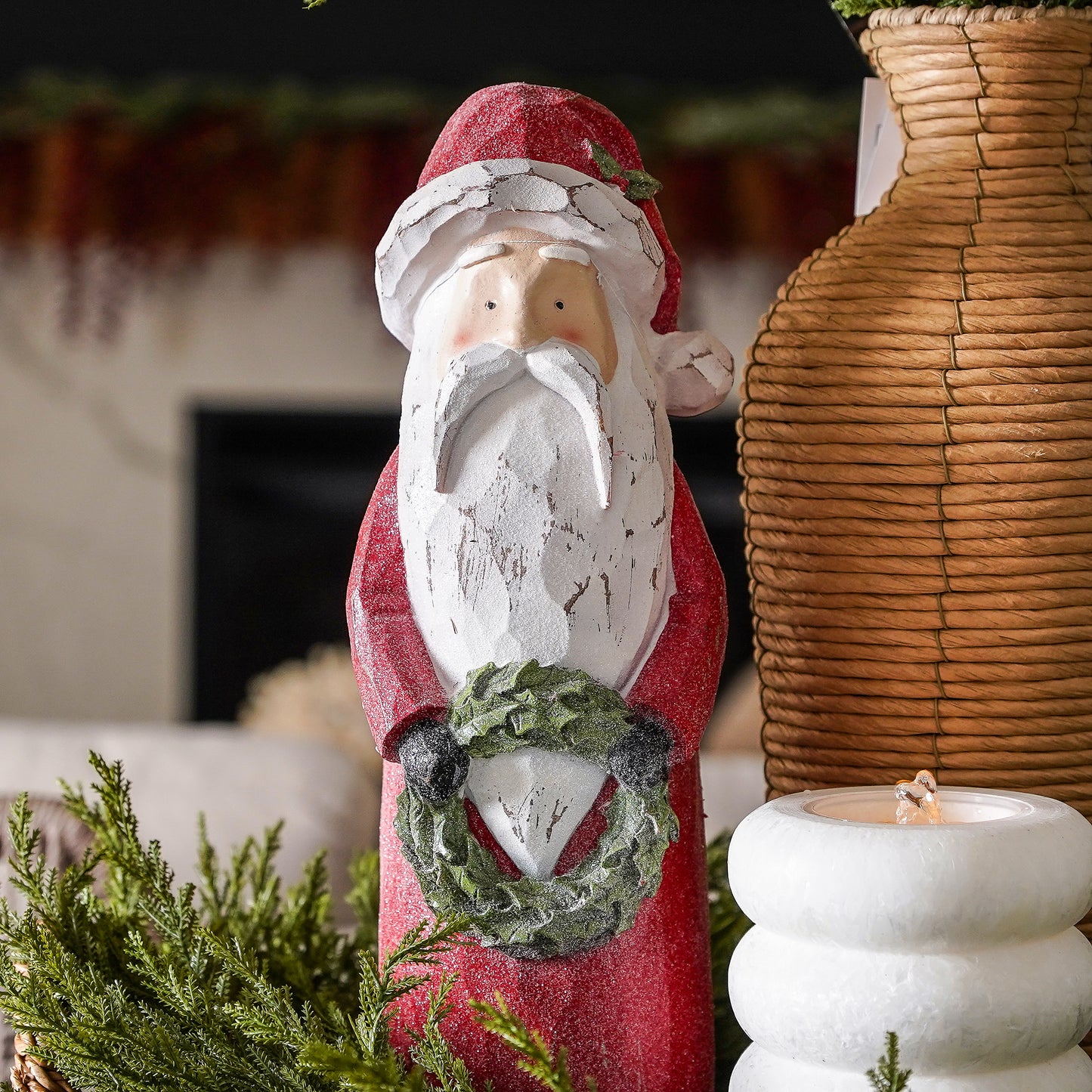 Red Painted Carved Santa