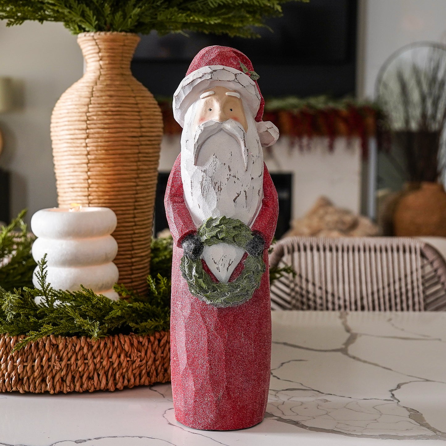 Red Painted Carved Santa