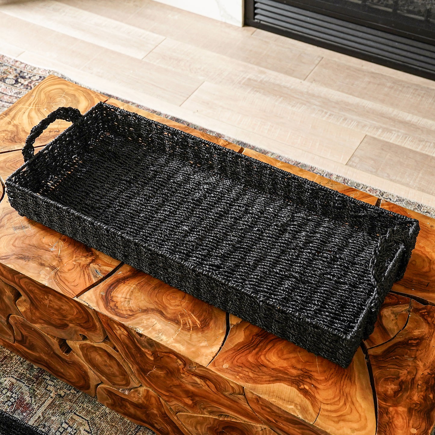 Black Long Woven Tray | Set of 2