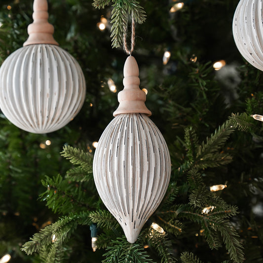 White Distressed Finish Glass Ornament | Individual