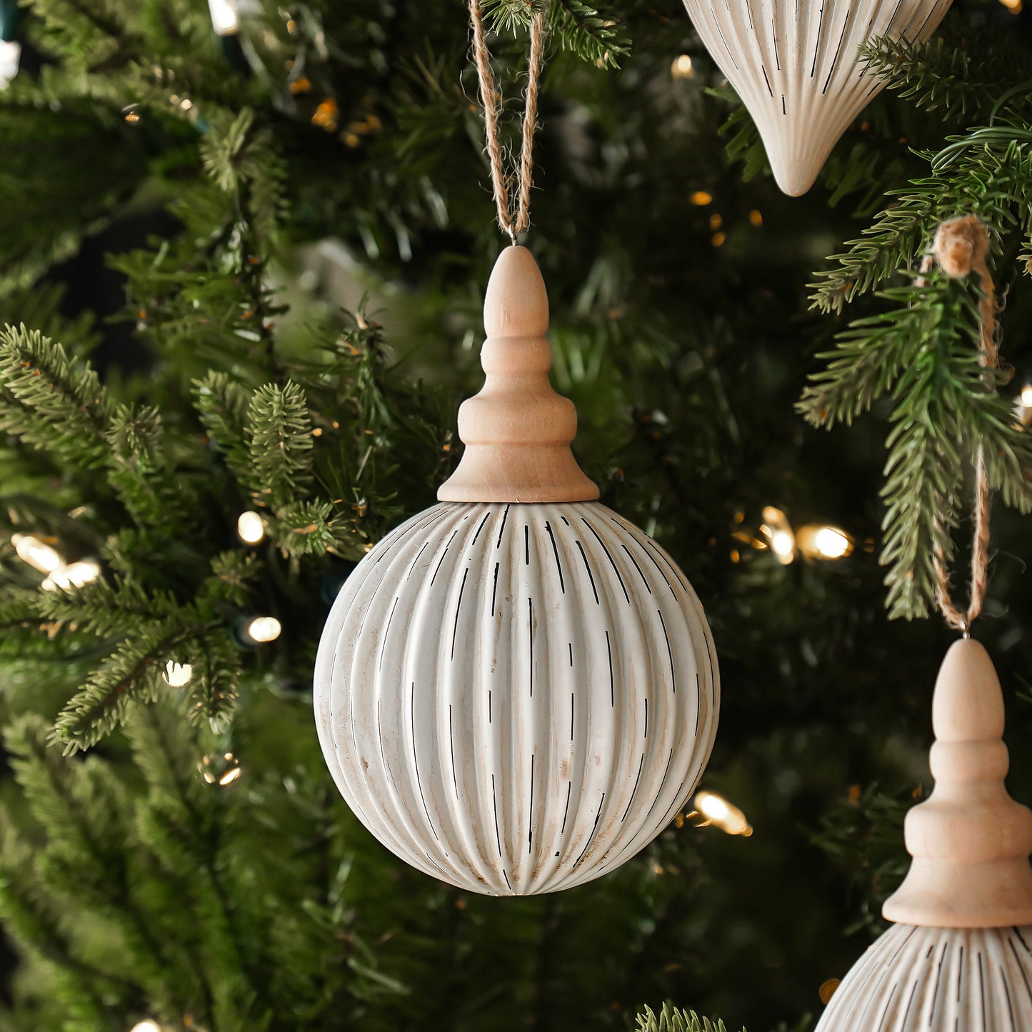 White Distressed Finish Glass Ornament | Set of 6