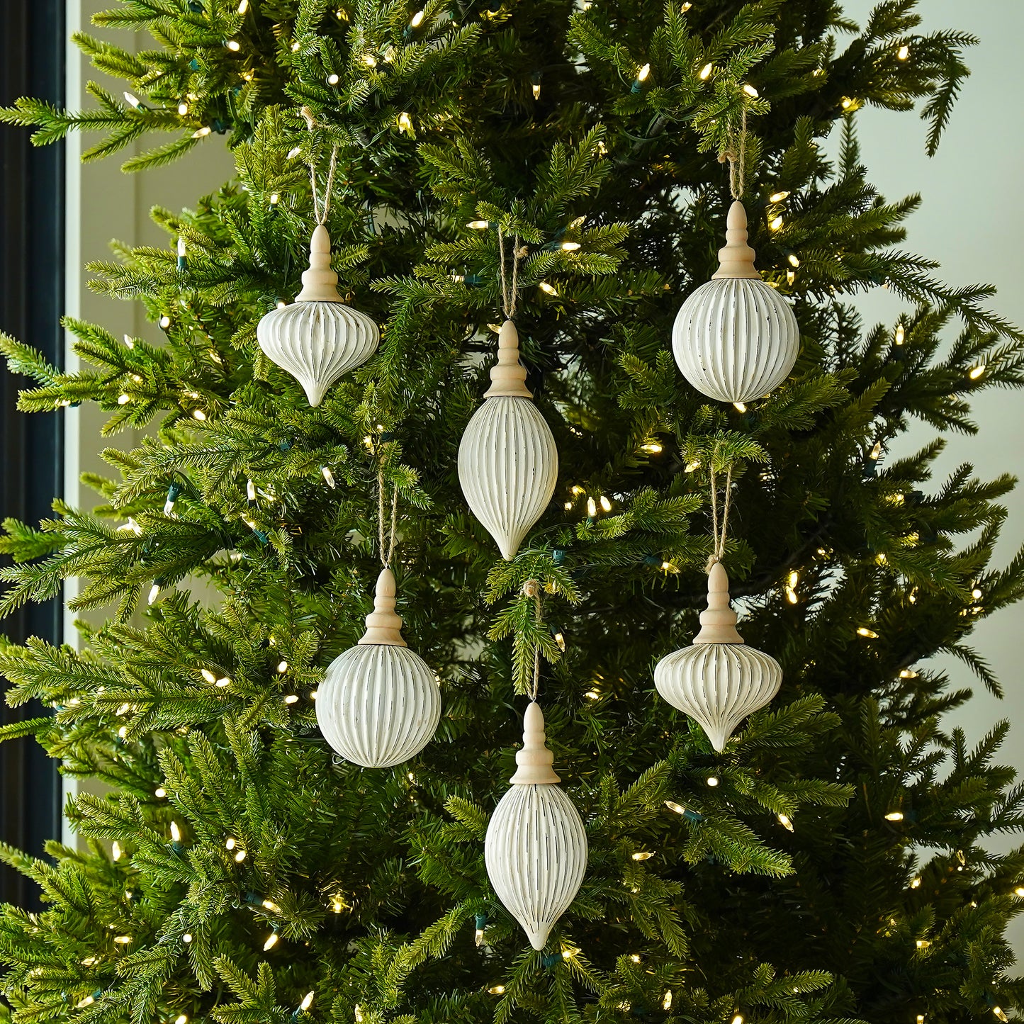 White Distressed Finish Glass Ornament | Set of 6