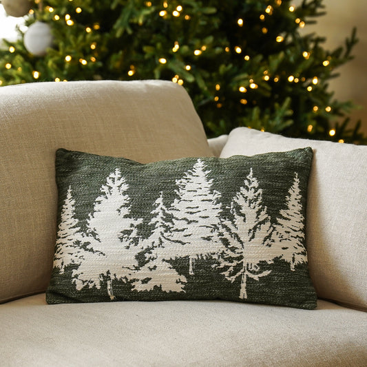 Cream and Green Tree Pillow