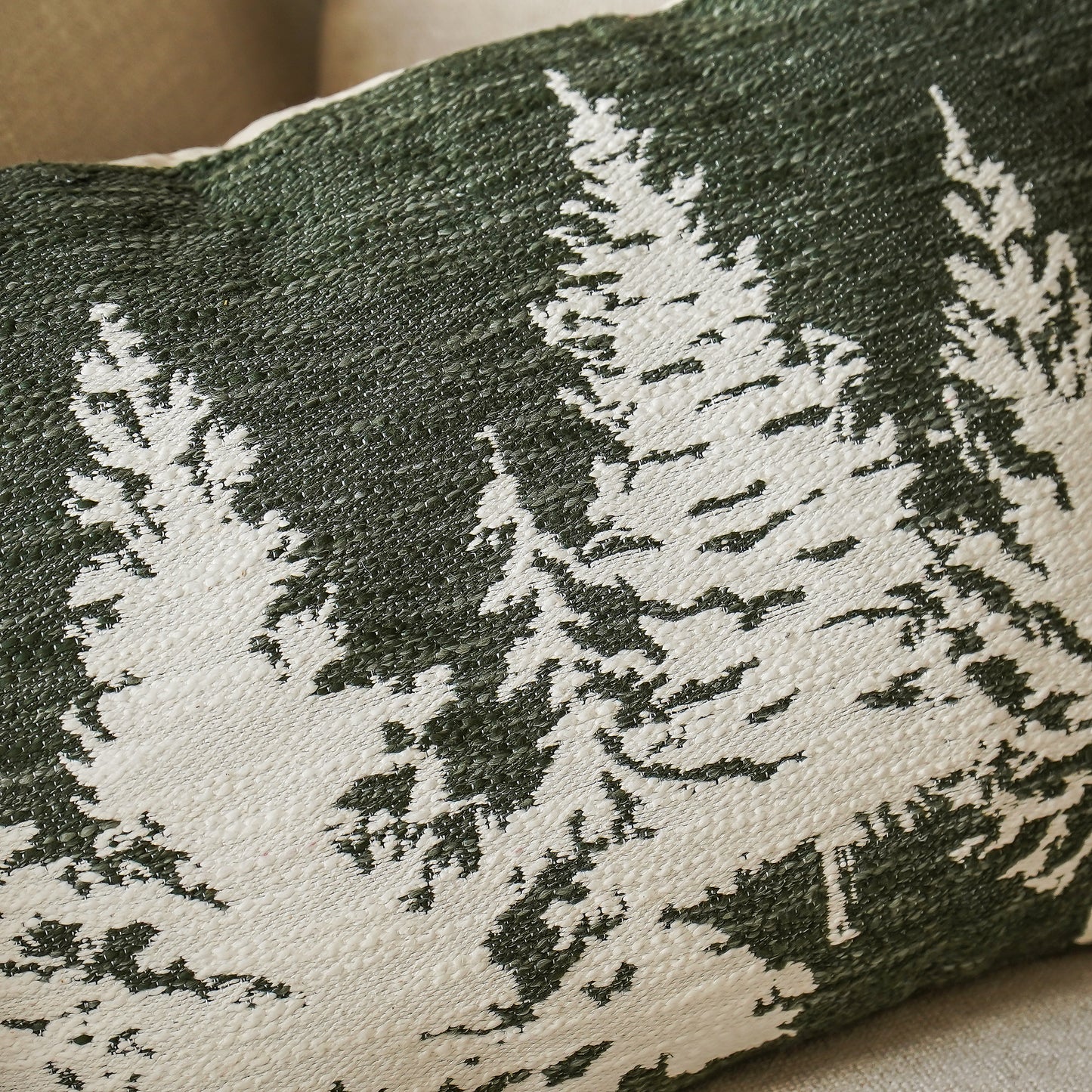 Cream and Green Tree Pillow