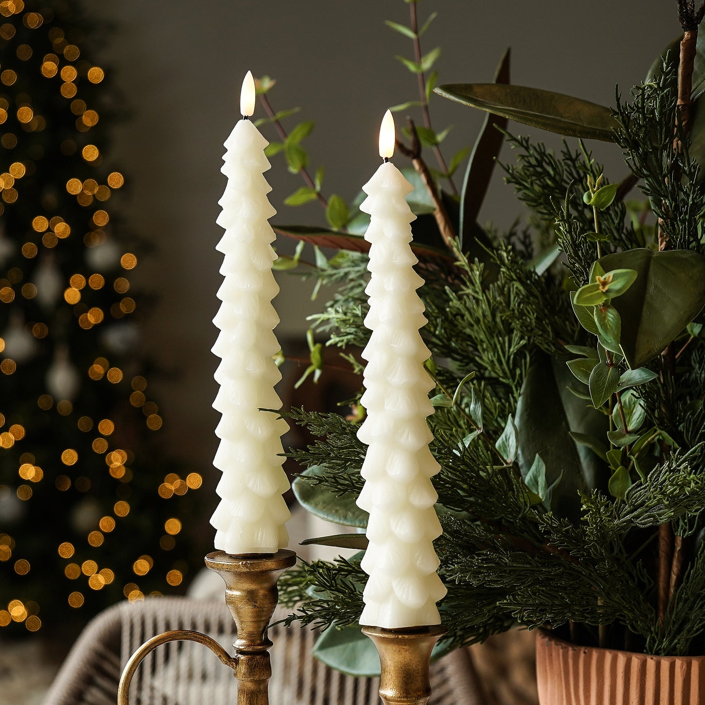 Ivory Tree Taper Candles | Set of 2