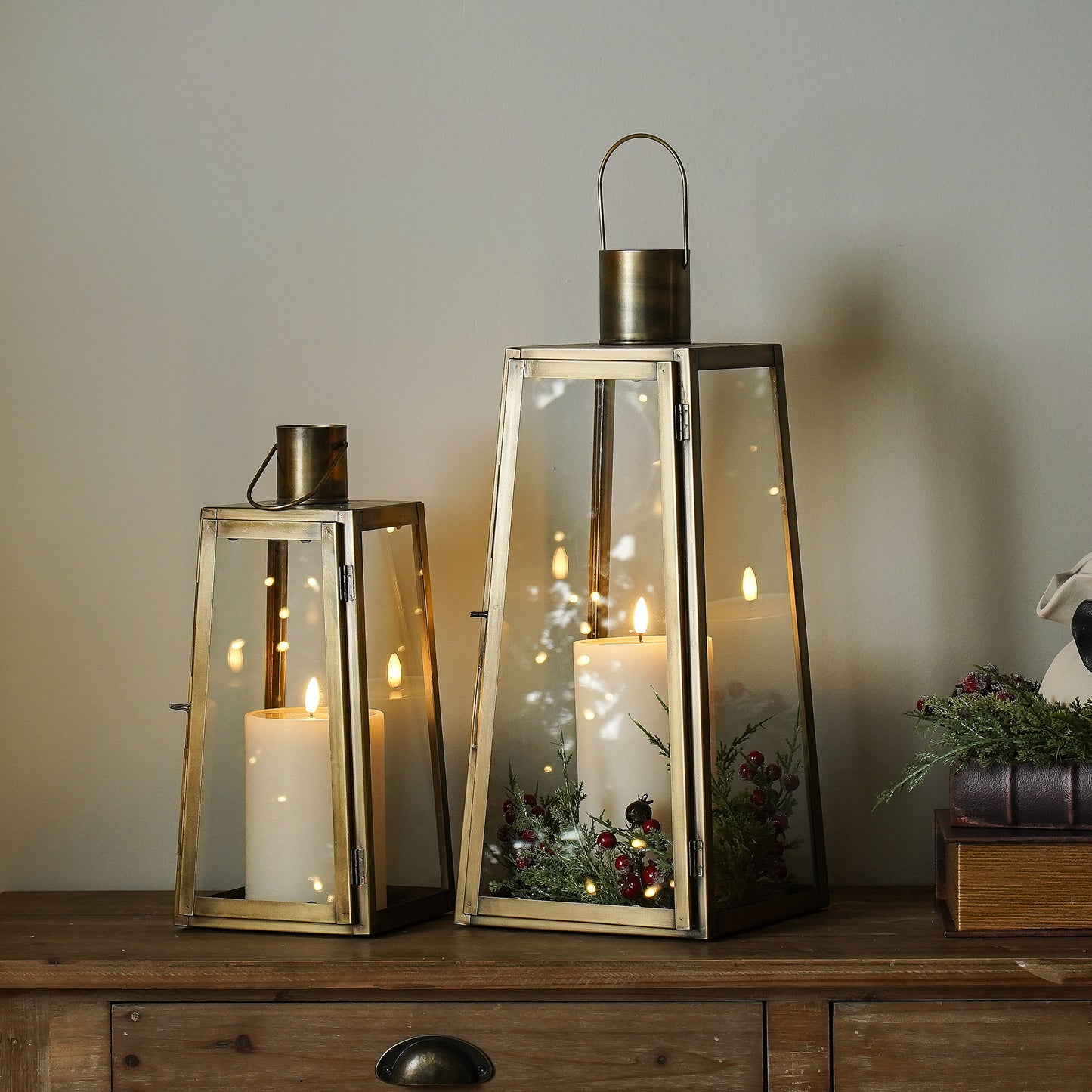 Antique Brass Lantern Set