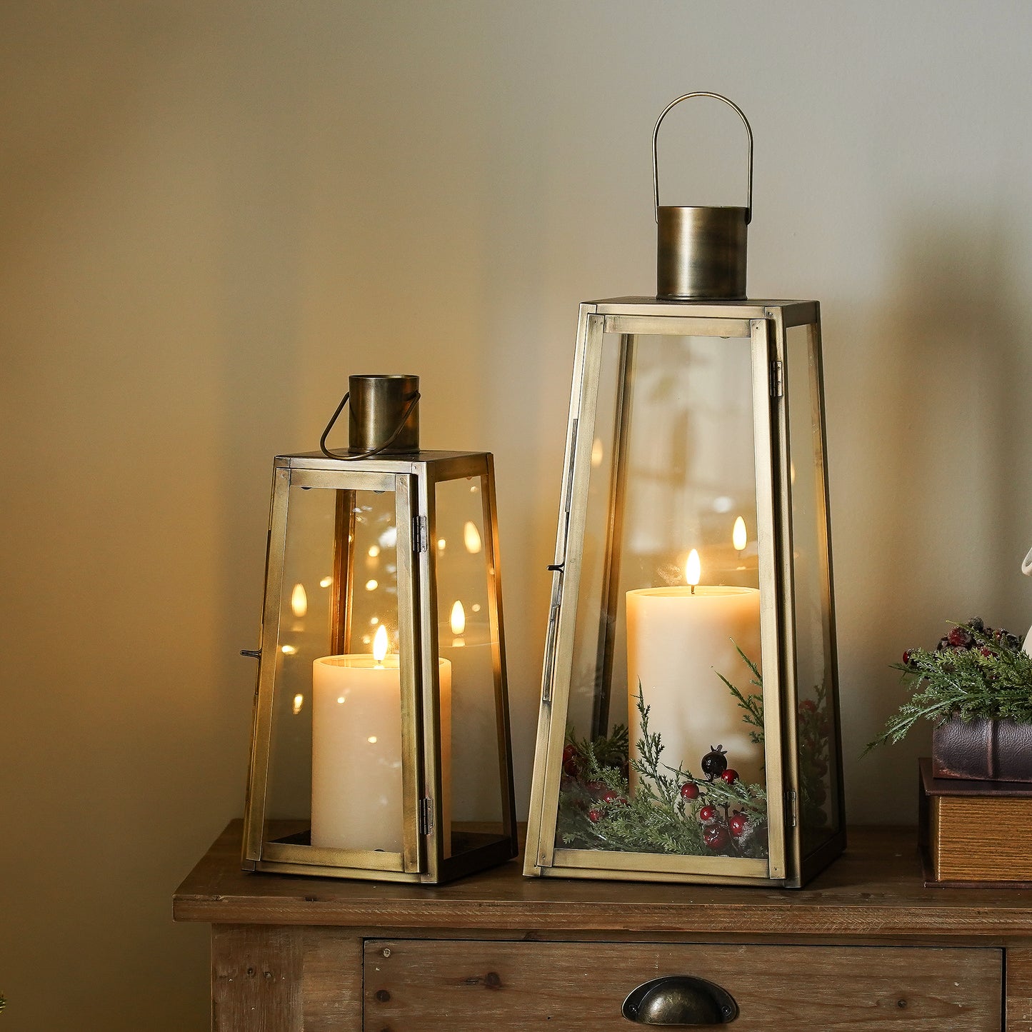 Antique Brass Lantern Set