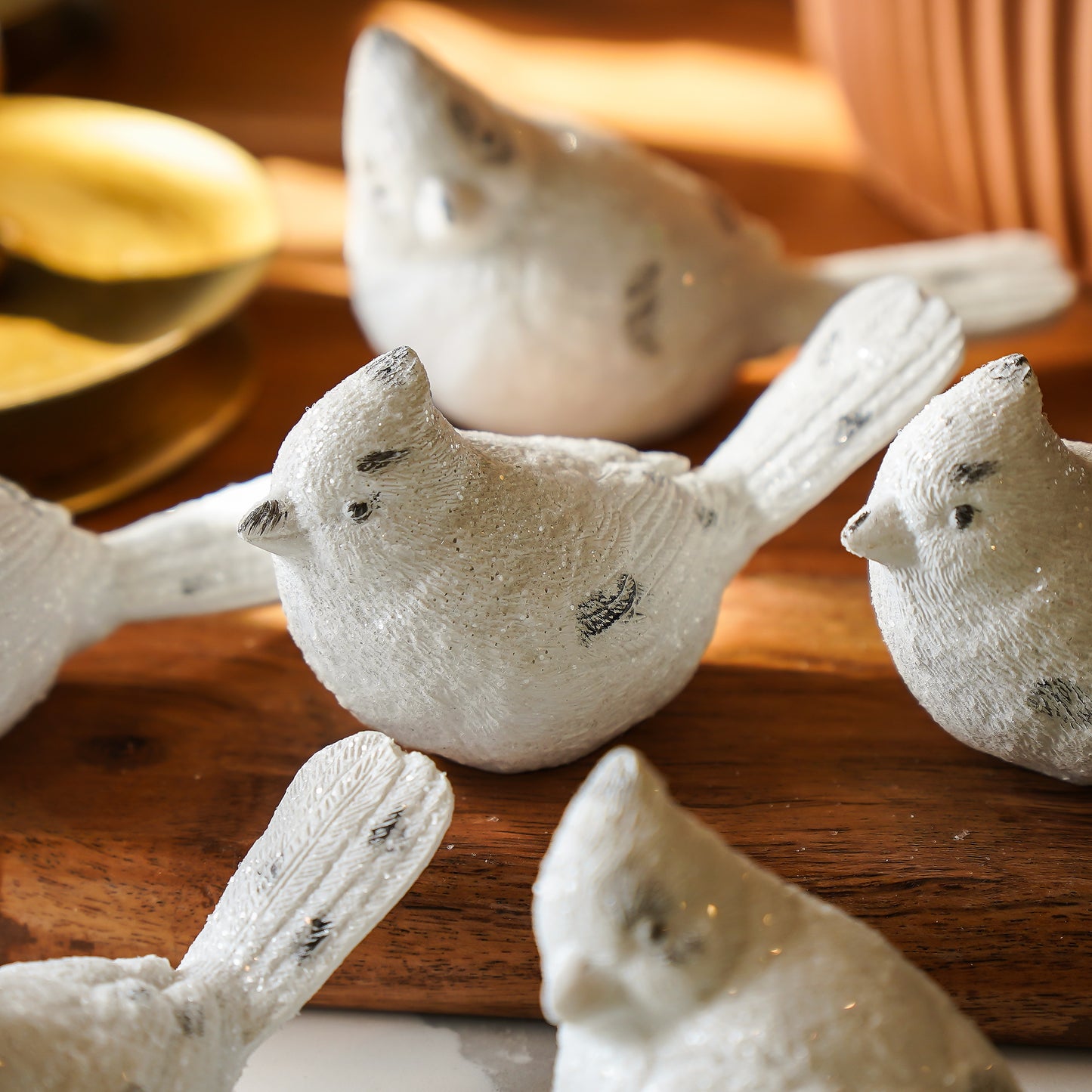 Small White Distressed Bird | Set of 6