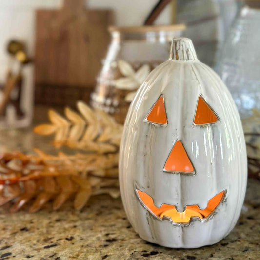 White Ceramic Jack-O-Lantern | Tall
