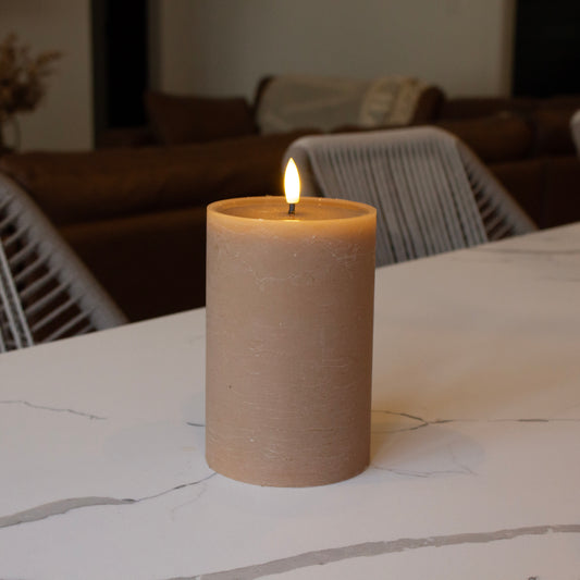 Taupe Flameless Pillar Candle | 6" x 3.75"