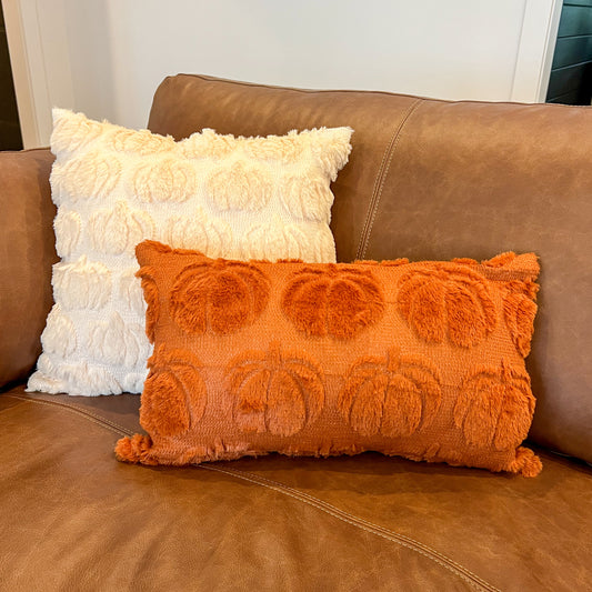 Orange Pumpkins Lumbar Pillow | Fall Harvest Accent Cushion