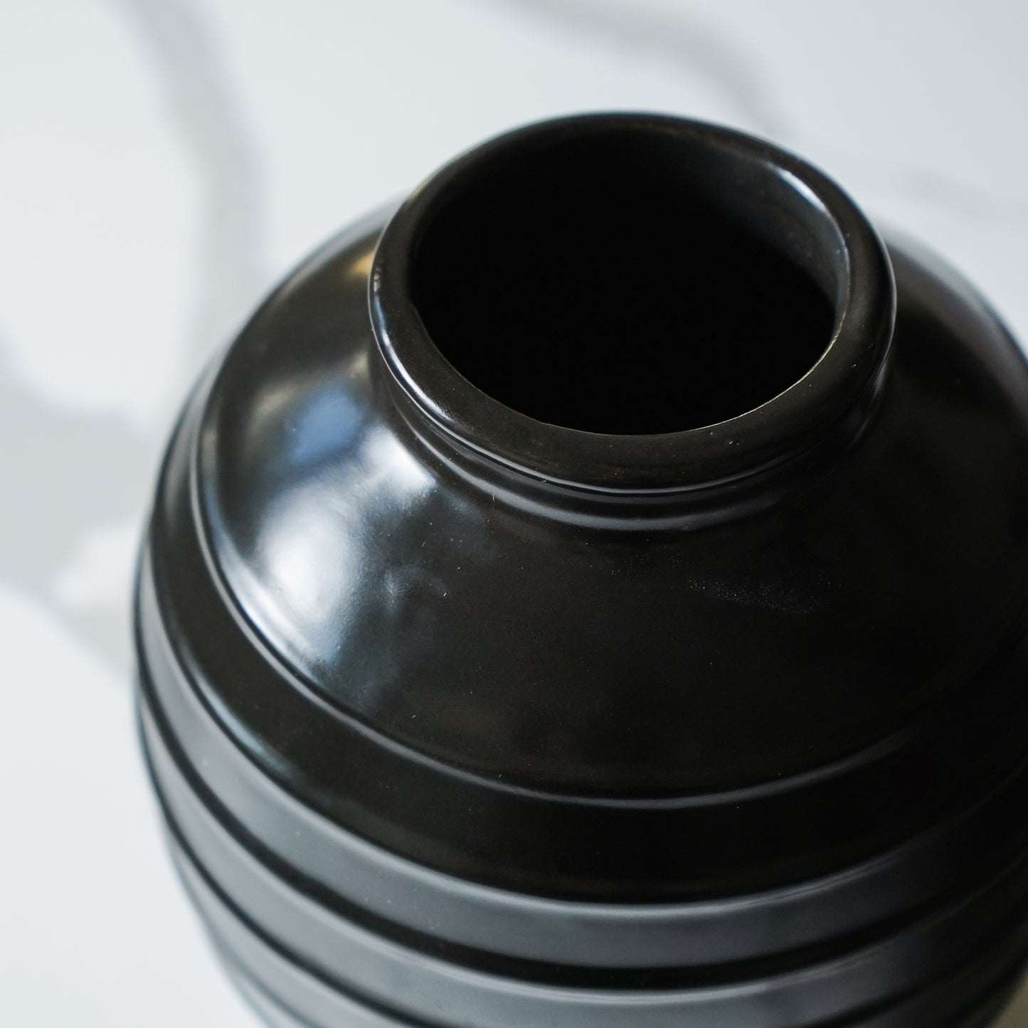 Black Ceramic Ribbed Vase