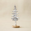 Tabletop Wooden Tree | Silver Metal on Wood Base