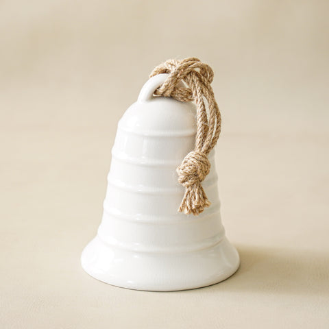 White Ceramic Bell with Jute Hanger