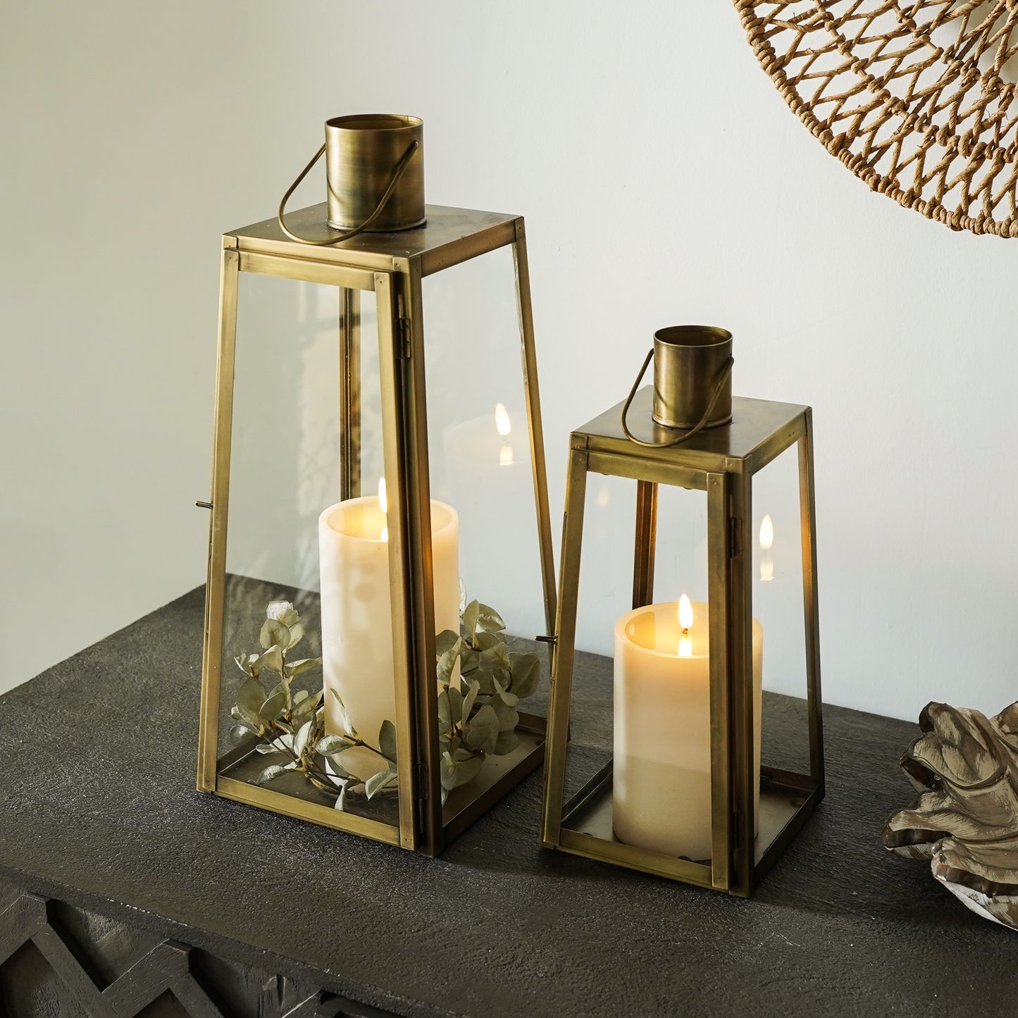 Antique Brass Lantern Set