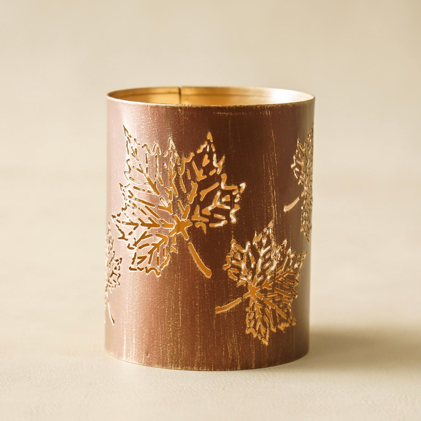 Bronze Maple Leaf Cutout Lanterns | Fall Candle Holders