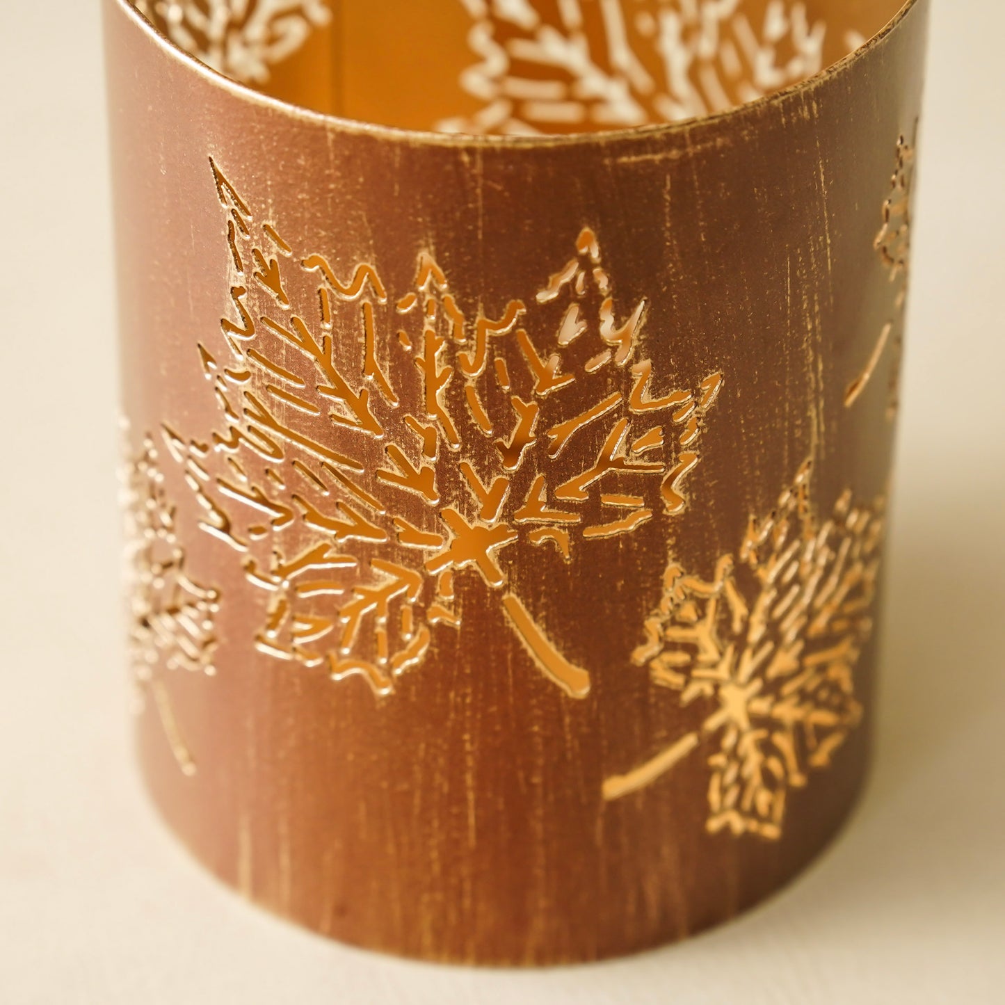 Bronze Maple Leaf Cutout Lanterns | Fall Candle Holders