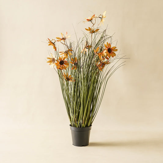 Tall Faux Potted Grass with Caraway Coneflowers