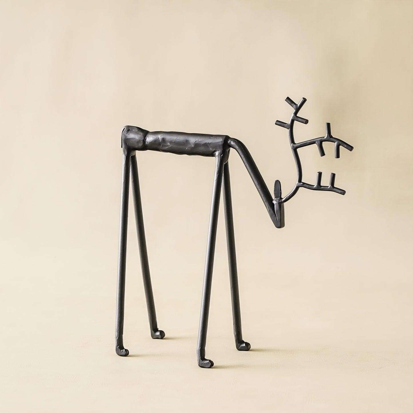 Matte Black Looking Down Deer Set | Iron Figurines (Set of 2)
