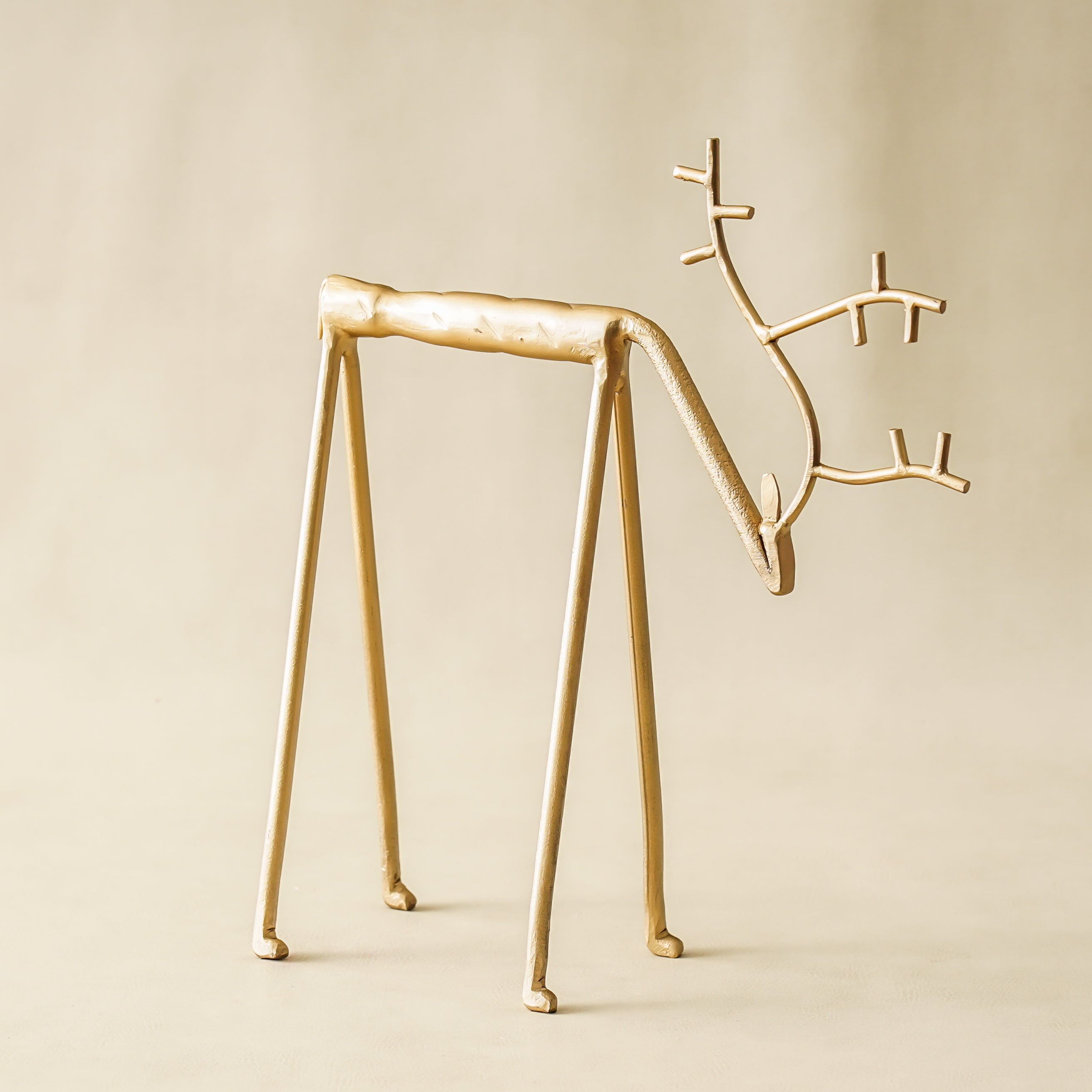 Gold Looking Down Deer Set | Sculptural Holiday Statues (Set of 2)