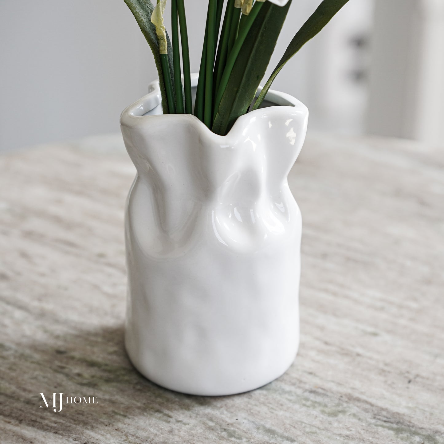 Mini White Ceramic Cinched Vase