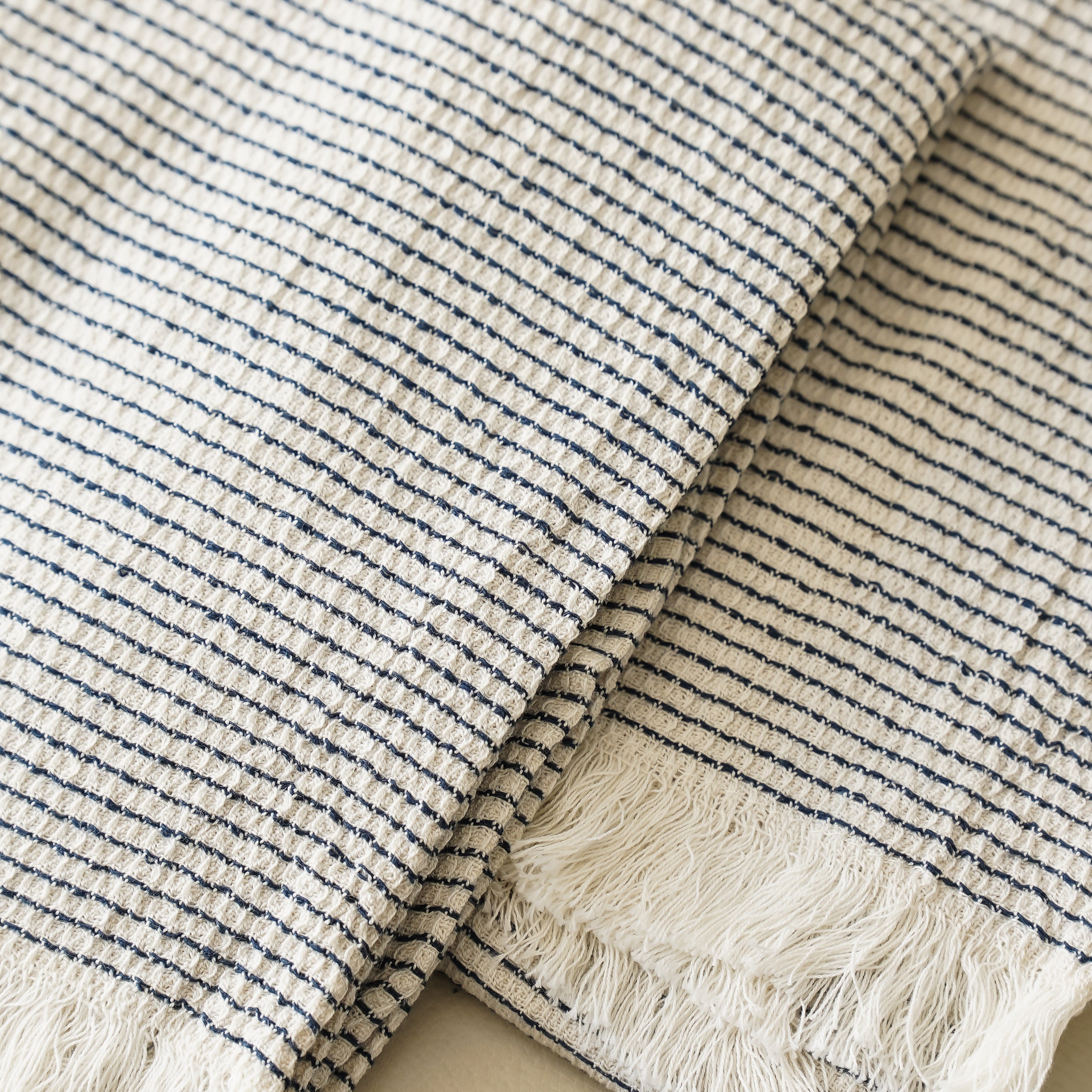 Navy Cotton Stripe Towel Set