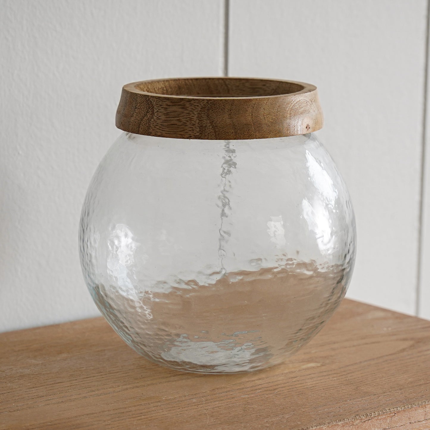 Glass Vase with Wood Trim | Large