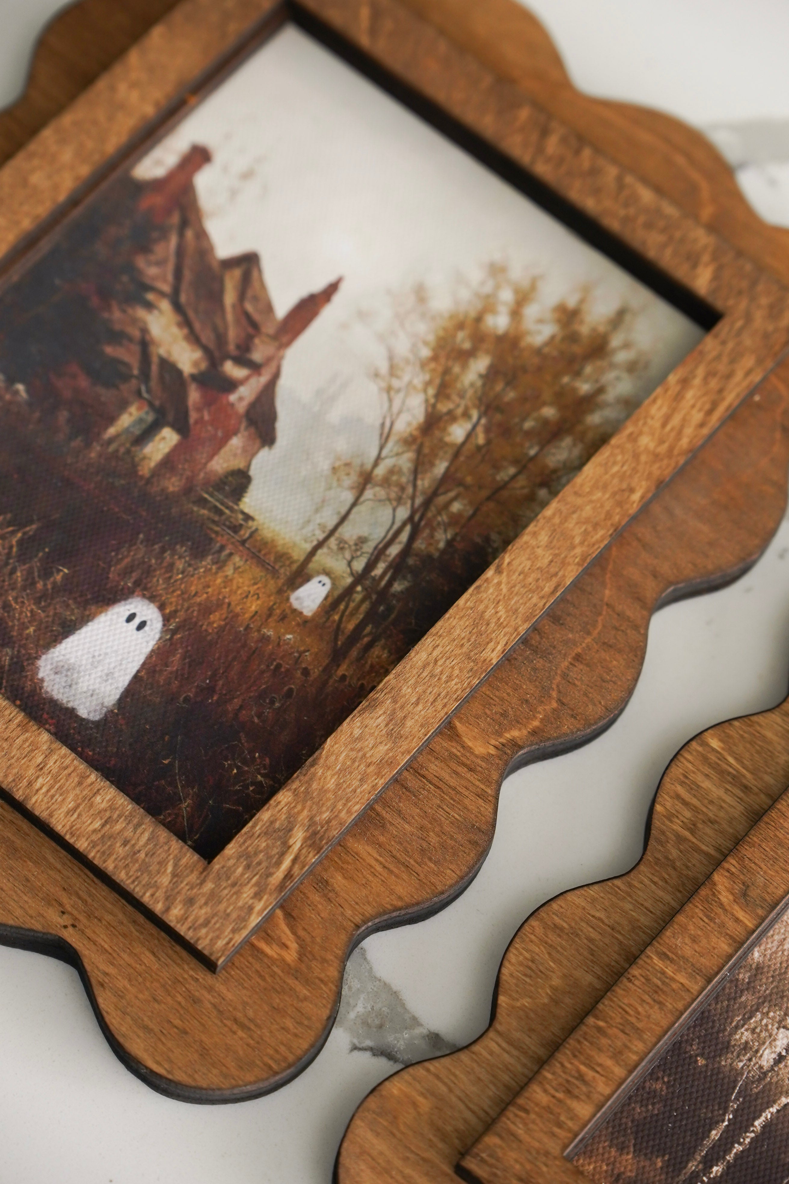 October Cottage Scallop Framed Canvas