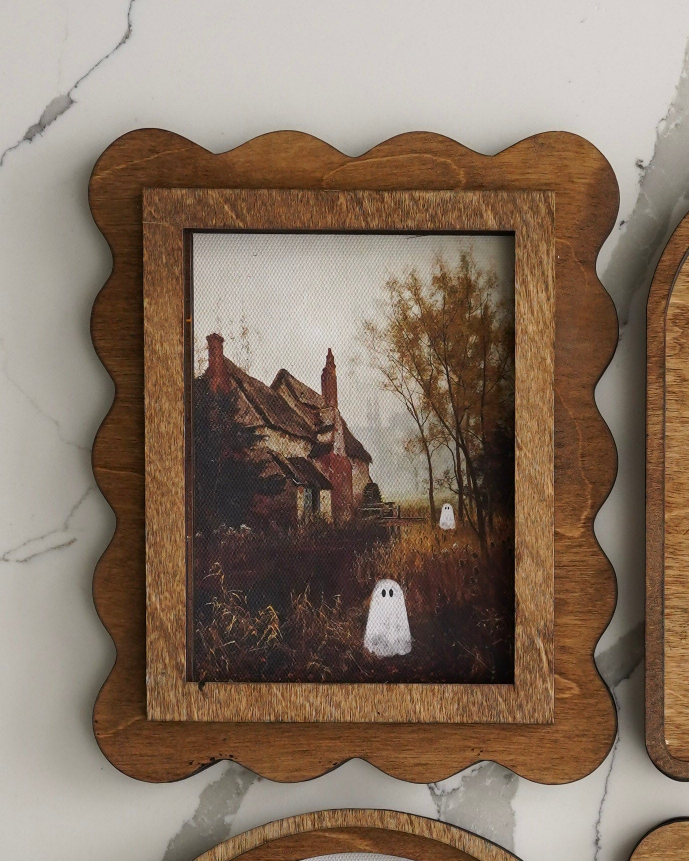 October Cottage Scallop Framed Canvas