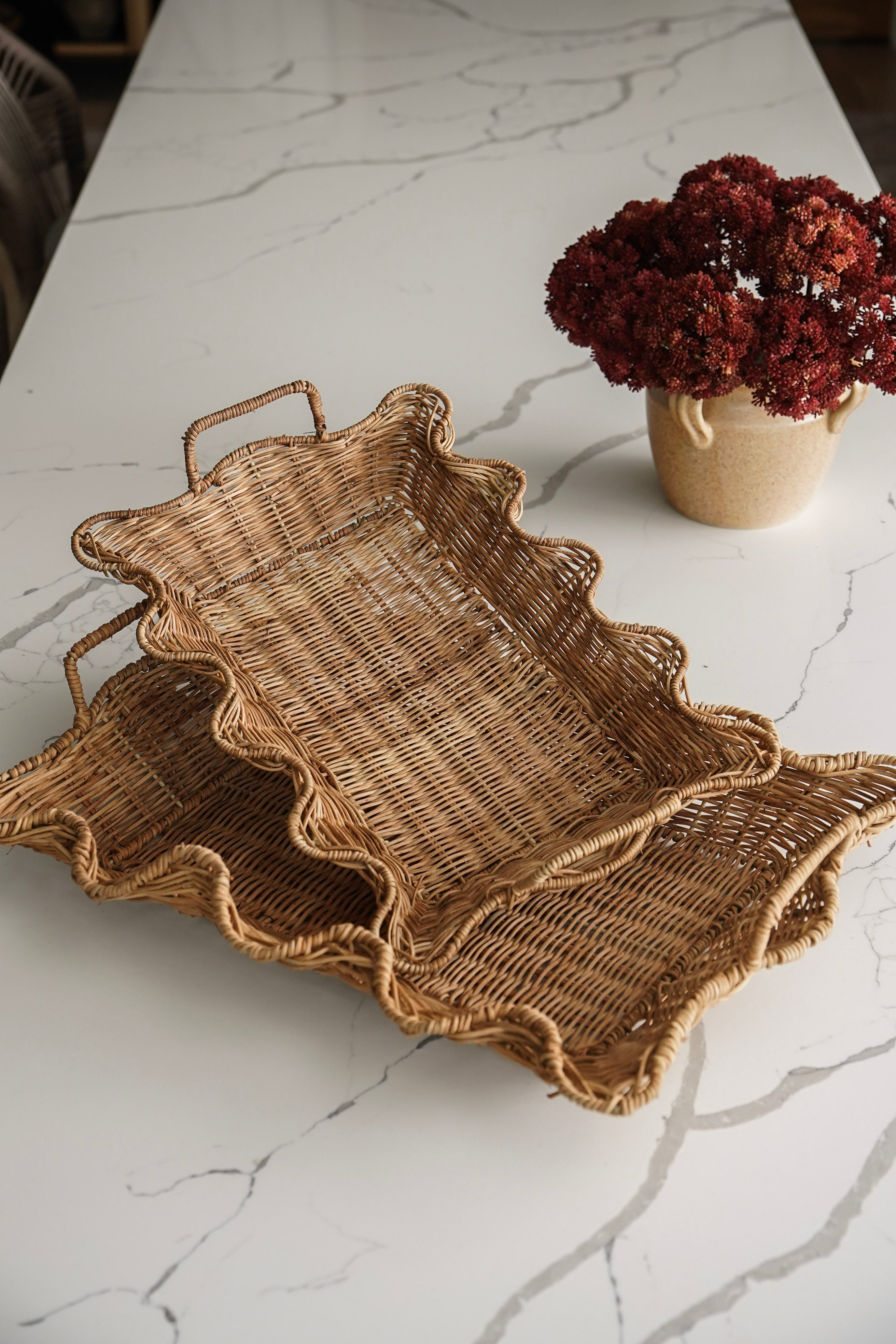 Scalloped Rattan Nesting Trays