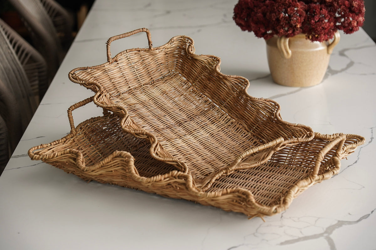 Scalloped Rattan Nesting Trays