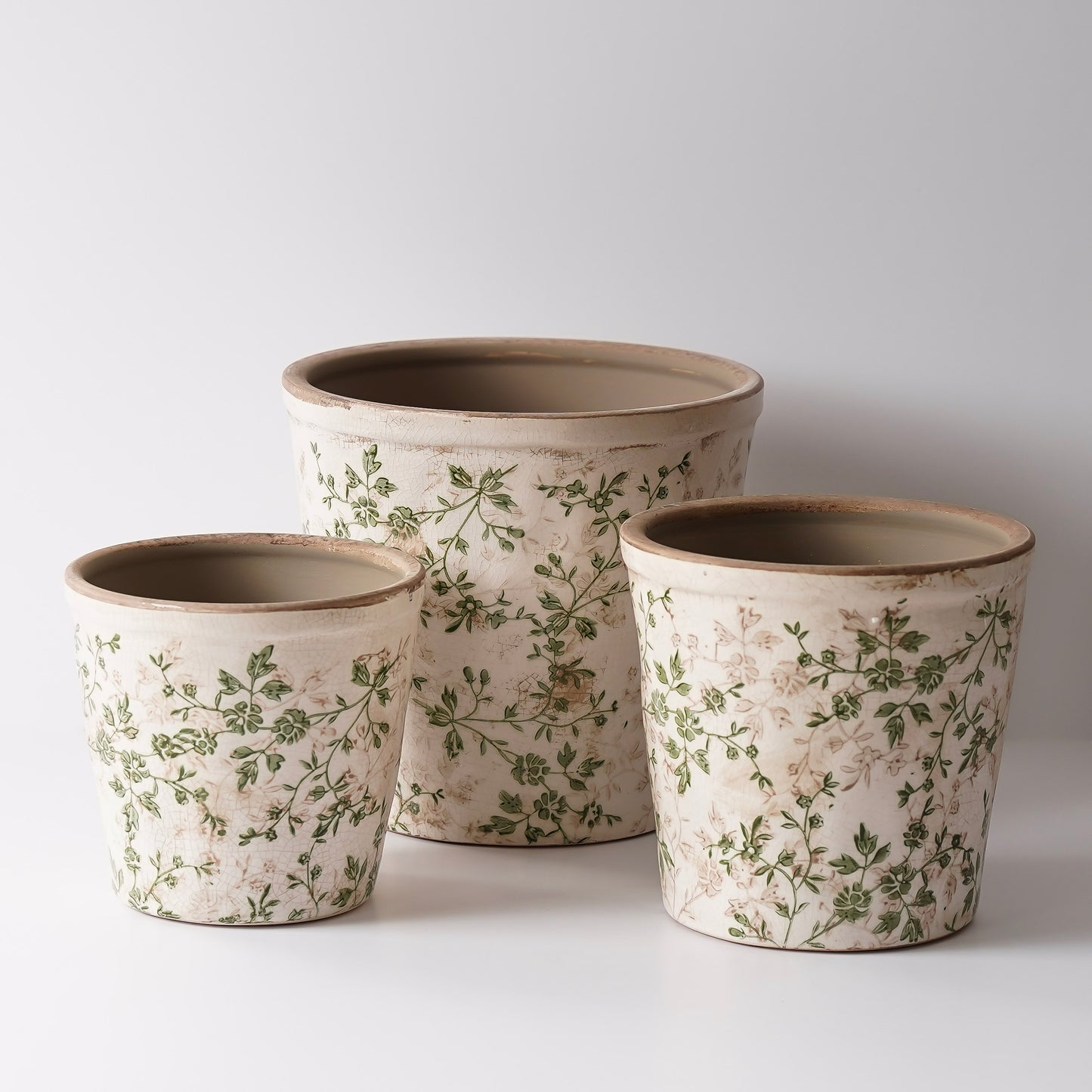 Antiqued Ceramic Floral Pots