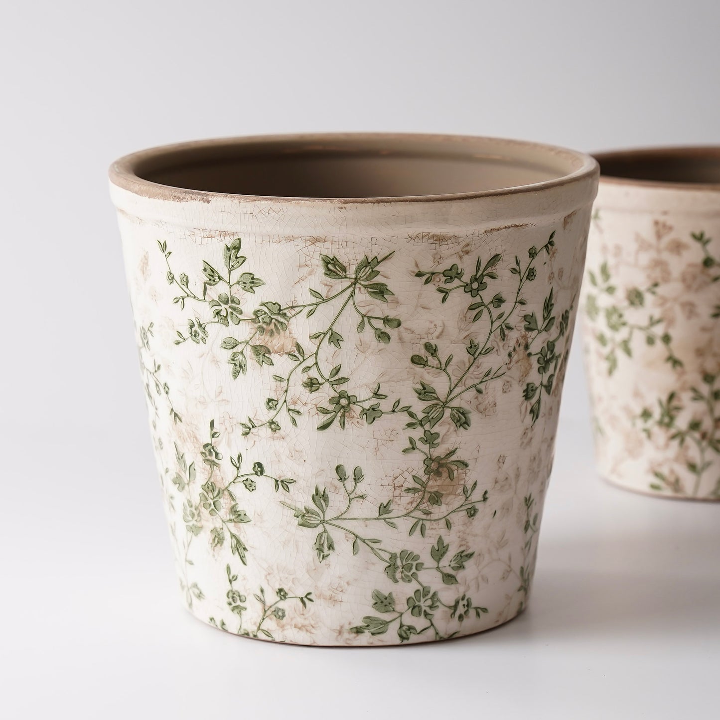 Antiqued Ceramic Floral Pots