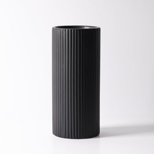 Matte Black Ribbed Vase