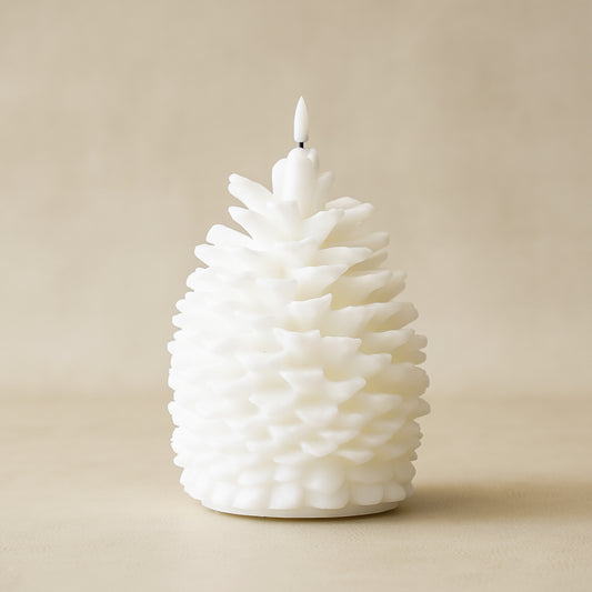 Flameless White Pinecone Candle | LED Built-in Timer