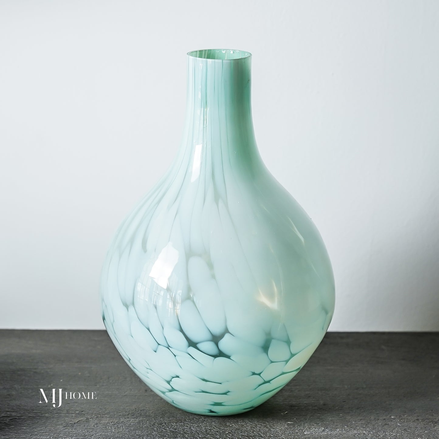 White Splutter Green Glass Rounded Vase